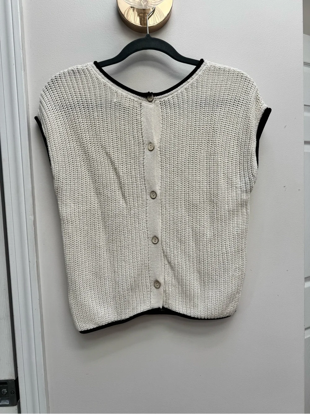 Blu Pepper Cream Knit Tank with Black Trim